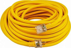 Southwire - 100', 12/3 Gauge/Conductors, Yellow Outdoor Extension Cord - 1 Receptacle, 15 Amps, 125 VAC, UL SEOOW, NEMA 5-15P, 5-15R - Industrial Tool & Supply