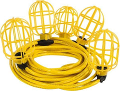 Value Collection - 5 Socket, 4 Conductor, 125 VAC, 15 Amp, Temporary String Light - 50' SJTW-A Cord, Yellow, Plastic, Includes Lamp Guard - Industrial Tool & Supply