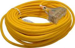 Southwire - 100', 12/3 Gauge/Conductors, Yellow Outdoor Extension Cord - 1 Receptacle, 15 Amps, 125 VAC, UL SJEOOW, NEMA 5-15P, 5-15R x 3 - Industrial Tool & Supply