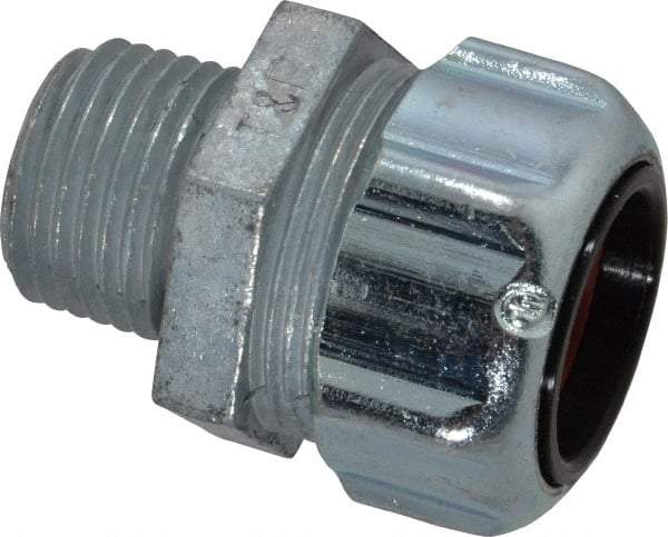 Thomas & Betts - 5/8 to 3/4" Cable Capacity, Liquidtight, Straight Strain Relief Cord Grip - 1/2 NPT Thread, 1-3/4" Long, Iron & Zinc - Industrial Tool & Supply