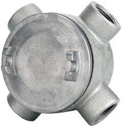 Thomas & Betts - (4) 1" Knockouts, Iron Round GUAX - 3-1/2" Overall Width x 2.31" Overall Depth - Industrial Tool & Supply
