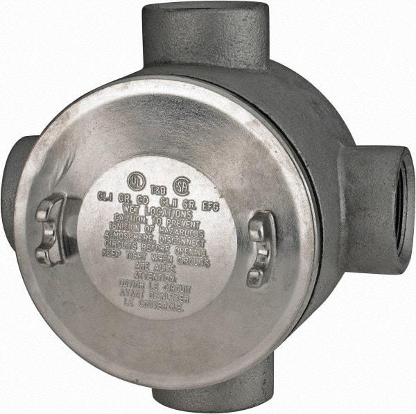 Thomas & Betts - (4) 1-1/2" Knockouts, Iron Round Junction Box - 5-3/4" Overall Width x 3.81" Overall Depth - Industrial Tool & Supply