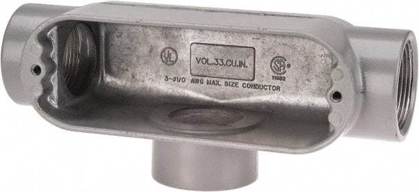 Hubbell Killark - Form 85, T Body, 1-1/2" Trade, IMC, Rigid Aluminum Conduit Body - Oval, 9-3/16" OAL, 33 cc Capacity, Hazardous & Wet Locations - Industrial Tool & Supply