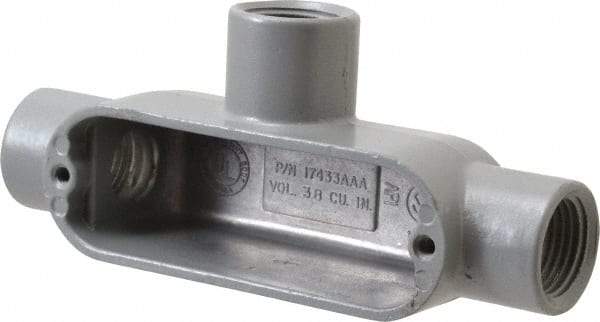 Hubbell Killark - Form 85, T Body, 1/2" Trade, IMC, Rigid Aluminum Conduit Body - Oval, 5-3/8" OAL, 4 cc Capacity, Hazardous & Wet Locations - Industrial Tool & Supply