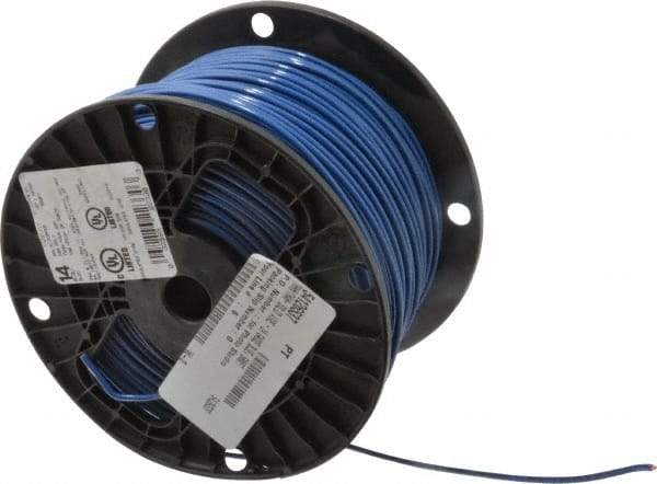 Southwire - THHN/THWN, 14 AWG, 15 Amp, 500' Long, Solid Core, 1 Strand Building Wire - Blue, Thermoplastic Insulation - Industrial Tool & Supply