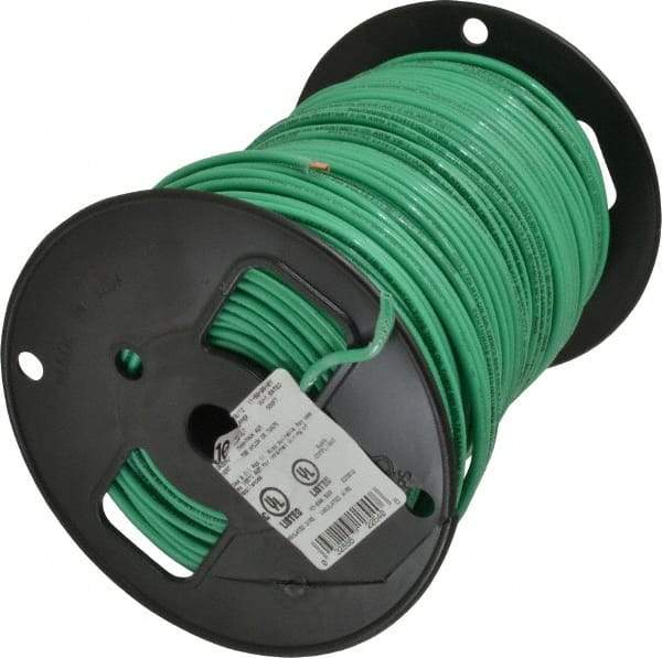 Southwire - THHN/THWN, 10 AWG, 30 Amp, 500' Long, Solid Core, 1 Strand Building Wire - Green, Thermoplastic Insulation - Industrial Tool & Supply