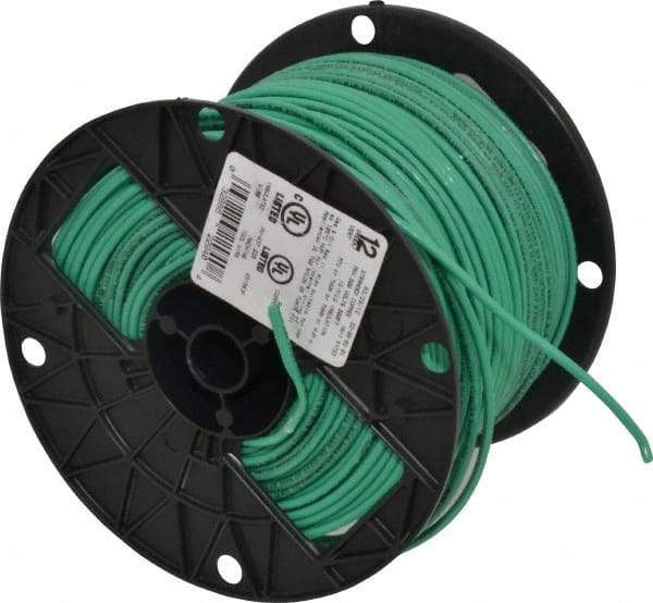 Southwire - THHN/THWN, 12 AWG, 20 Amp, 500' Long, Stranded Core, 19 Strand Building Wire - Green, Thermoplastic Insulation - Industrial Tool & Supply