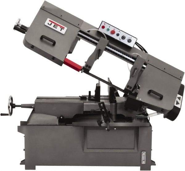 Jet - 10 x 14" Max Capacity, Manual Step Pulley Horizontal Bandsaw - 82, 132, 210 & 330 SFPM Blade Speed, 230/460 Volts, 45°, 3 hp, 3 Phase - Industrial Tool & Supply