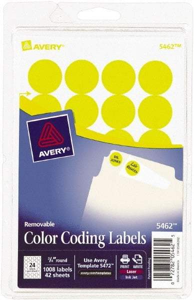 AVERY - 3/4" Wide x 3/4" Long, Yellow Paper Color Coding Labels - For Laser/Inkjet Printers - Industrial Tool & Supply