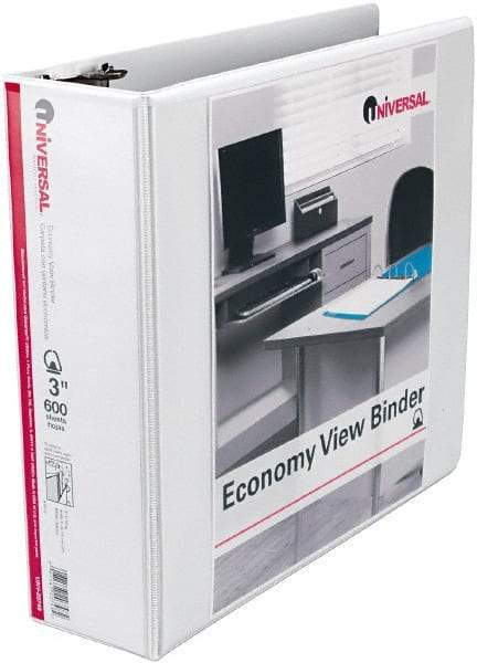 UNIVERSAL - 3" Sheet Capacity, 11 x 8-1/2", View Ring Binder - Vinyl, White - Industrial Tool & Supply