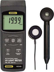 General - 9 Volt Battery, LCD Display, Light Meter - 4 Accuracy, Compatible with UVA, UVC Lighting, SD Card - Industrial Tool & Supply