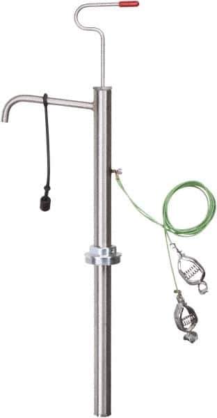 PRO-LUBE - 18 Strokes per Gal, 1/2" Outlet, Stainless Steel Hand Operated Drum/Pail Pump - 7 oz per Stroke, 25" OAL, For 2" Bung Drums, For Acetone, Adblue, Benzene, DEF, Diesel, Kerosene, Lacquer, Naphtha, Thinners, Urea & Gasoline - Industrial Tool & Supply