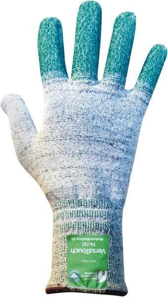 Ansell - Size L (9), ANSI Cut Lvl 4, Abrasion Lvl 4, Dyneema Diamond HPPE liner Cut Resistant Gloves - 12" Long, Knit Wrist, Gray/Green, Ambidextrous - Industrial Tool & Supply