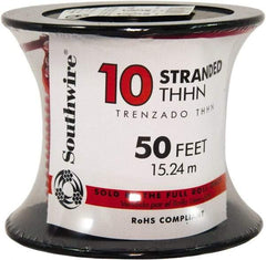 Southwire - THHN/THWN, 10 AWG, 30 Amp, 100' Long, Stranded Core, 19 Strand Building Wire - Red, Thermoplastic Insulation - Industrial Tool & Supply