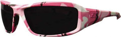 Edge Eyewear - Smoke Lenses, Framed Safety Glasses - Scratch Resistant, Pink Camouflage Nylon Frame, Size Universal, Wrap Around - Industrial Tool & Supply