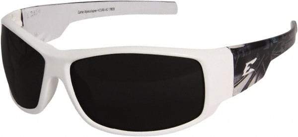 Edge Eyewear - Smoke Lenses, Framed Safety Glasses - Scratch Resistant, White Nylon Frame, Size Universal, Wrap Around - Industrial Tool & Supply