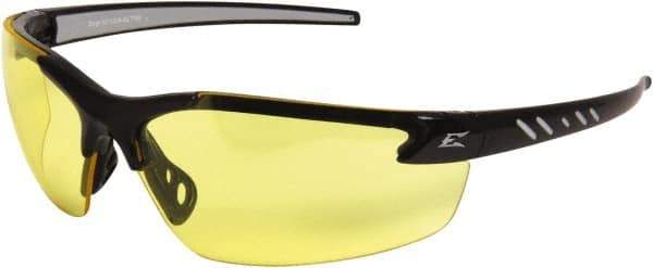 Edge Eyewear - Yellow Lenses, Frameless Safety Glasses - Anti-Fog, Scratch Resistant, Black Nylon Frame, Size Universal, Wrap Around - Industrial Tool & Supply