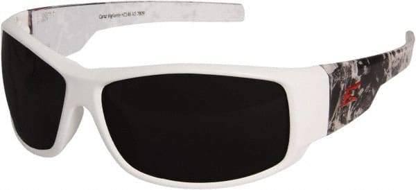 Edge Eyewear - Smoke Lenses, Framed Safety Glasses - Scratch Resistant, White Nylon Frame, Size Universal, Wrap Around - Industrial Tool & Supply