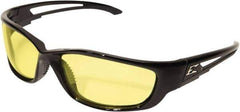 Edge Eyewear - Yellow Lenses, Framed Safety Glasses - Anti-Fog, Scratch Resistant, Black Nylon Frame, Size XL, Wrap Around - Industrial Tool & Supply