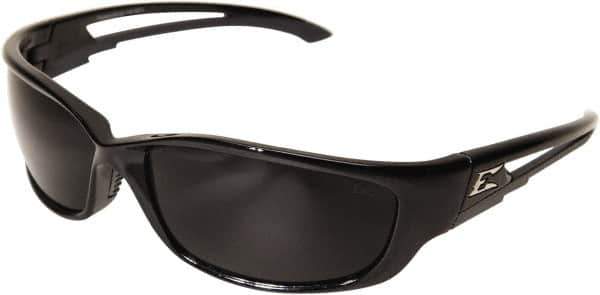 Edge Eyewear - Smoke Lenses, Framed Safety Glasses - Anti-Fog, Scratch Resistant, Black Nylon Frame, Size XL, Wrap Around - Industrial Tool & Supply