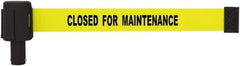 Banner Stakes - 6.61" High x 15' Long x 2-1/2" Wide Retractable Barrier Belt - Plastic & Polyester, Matte Finish, Yellow, Use with Banner Stakes Plus Stanchion, Banner Stakes Plus Base - Industrial Tool & Supply
