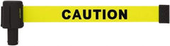 Banner Stakes - 6.61" High x 15' Long x 2-1/2" Wide Retractable Barrier Belt - Plastic & Polyester, Matte Finish, Yellow, Use with Banner Stakes Plus Stanchion, Banner Stakes Plus Base - Industrial Tool & Supply