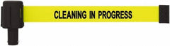 Banner Stakes - 6.61" High x 15' Long x 2-1/2" Wide Retractable Barrier Belt - Plastic & Polyester, Matte Finish, Yellow, Use with Banner Stakes Plus Stanchion, Banner Stakes Plus Base - Industrial Tool & Supply