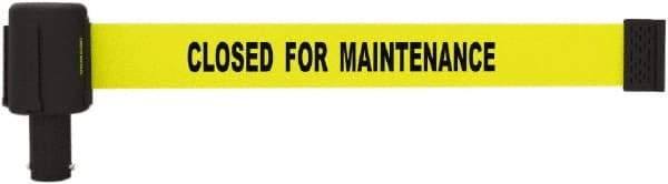 Banner Stakes - 6.61" High x 15' Long x 2-1/2" Wide Retractable Barrier Belt - Plastic & Polyester, Matte Finish, Yellow, Use with Banner Stakes Plus Stanchion, Banner Stakes Plus Base - Industrial Tool & Supply
