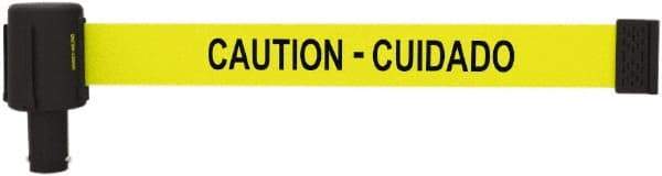 Banner Stakes - 6.61" High x 15' Long x 2-1/2" Wide Retractable Barrier Belt - Plastic & Polyester, Matte Finish, Yellow, Use with Banner Stakes Plus Stanchion, Banner Stakes Plus Base - Industrial Tool & Supply