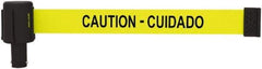 Banner Stakes - 6.61" High x 15' Long x 2-1/2" Wide Retractable Barrier Belt - Plastic & Polyester, Matte Finish, Yellow, Use with Banner Stakes Plus Stanchion, Banner Stakes Plus Base - Industrial Tool & Supply