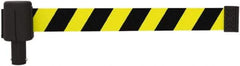 Banner Stakes - 6.61" High x 15' Long x 2-1/2" Wide Retractable Barrier Belt - Plastic & Polyester, Matte Finish, Yellow/Black, Use with Banner Stakes Plus Stanchion, Banner Stakes Plus Base - Industrial Tool & Supply