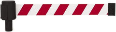 Banner Stakes - 6.61" High x 15' Long x 2-1/2" Wide Retractable Barrier Belt - Plastic & Polyester, Matte Finish, Red/White, Use with Banner Stakes Plus Stanchion, Banner Stakes Plus Base - Industrial Tool & Supply