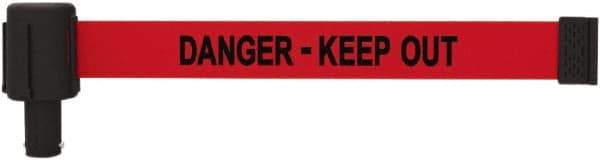 Banner Stakes - 6.61" High x 15' Long x 2-1/2" Wide Retractable Barrier Belt - Plastic & Polyester, Matte Finish, Red, Use with Banner Stakes Plus Stanchion, Banner Stakes Plus Base - Industrial Tool & Supply
