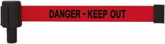 Banner Stakes - 6.61" High x 15' Long x 2-1/2" Wide Retractable Barrier Belt - Plastic & Polyester, Matte Finish, Red, Use with Banner Stakes Plus Stanchion, Banner Stakes Plus Base - Industrial Tool & Supply