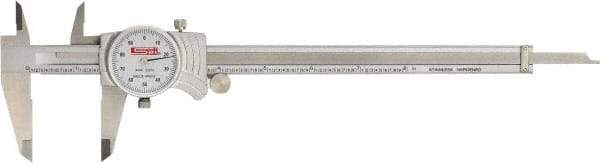 SPI - 0" to 8" Range, 0.001" Graduation, 0.1" per Revolution, Dial Caliper - White Face, 1.94" Jaw Length, Accurate to 0.0015" - Industrial Tool & Supply