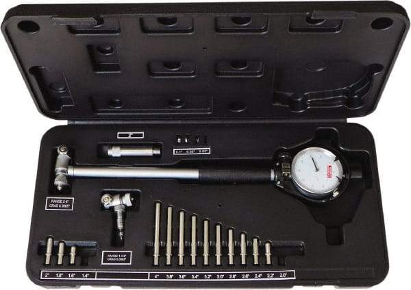SPI - 15 Anvil, 1.4 to 6" Dial Bore Gage Set - 0.0005" Graduation, 6" Gage Depth, Accurate to 0.0005", Carbide Contact Point - Industrial Tool & Supply