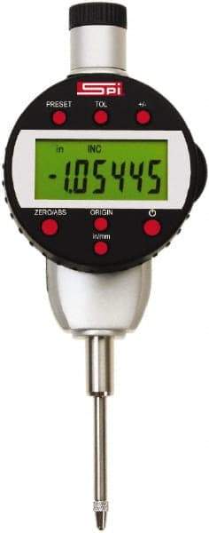 SPI - 0 to 1" Range, 0.00005" Graduation, Electronic Drop Indicator - Flat & Center Lug Back, Accurate to 0.0002", English & Metric System, LCD Display - Industrial Tool & Supply