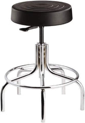 Bevco - 14 Inch Wide x 14-1/2 Inch Deep x 30 Inch High, Tubular Chrome Base, Adjustable Height Swivel Stool - Polyurethane Seat, Black - Industrial Tool & Supply