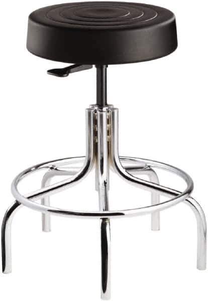 Bevco - 14 Inch Wide x 14-1/2 Inch Deep x 25 Inch High, Tubular Chrome Base, Adjustable Height Swivel Stool - Polyurethane Seat, Black - Industrial Tool & Supply