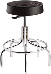 Bevco - 14 Inch Wide x 14-1/2 Inch Deep x 25 Inch High, Tubular Chrome Base, Adjustable Height Swivel Stool - Polyurethane Seat, Black - Industrial Tool & Supply