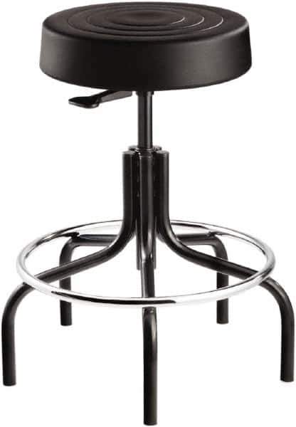Bevco - 14 Inch Wide x 14-1/2 Inch Deep x 25 Inch High, Tubular Steel Base, Adjustable Height Swivel Stool - Polyurethane Seat, Black - Industrial Tool & Supply