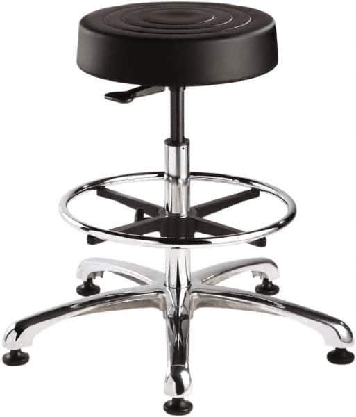 Bevco - 14 Inch Wide x 14-1/2 Inch Deep x 33 Inch High, Polished Aluminum Base, Adjustable Height Swivel Stool - Polyurethane Seat, Black - Industrial Tool & Supply