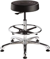 Bevco - 14 Inch Wide x 14-1/2 Inch Deep x 33 Inch High, Polished Aluminum Base, Adjustable Height Swivel Stool - Polyurethane Seat, Black - Industrial Tool & Supply