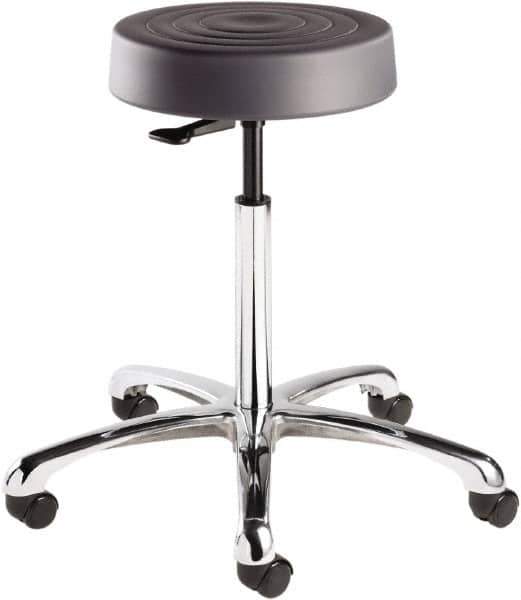 Bevco - 14 Inch Wide x 14-1/2 Inch Deep x 27-3/4 Inch High, Polished Aluminum Base, Adjustable Height Swivel Stool - Polyurethane Seat, Graphite - Industrial Tool & Supply