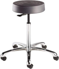 Bevco - 14 Inch Wide x 14-1/2 Inch Deep x 27-3/4 Inch High, Polished Aluminum Base, Adjustable Height Swivel Stool - Polyurethane Seat, Graphite - Industrial Tool & Supply