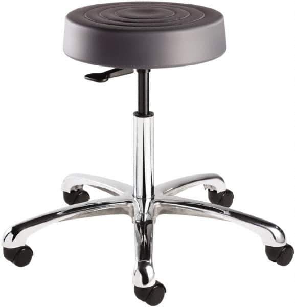 Bevco - 14 Inch Wide x 14-1/2 Inch Deep x 22-1/2 Inch High, Polished Aluminum Base, Adjustable Height Swivel Stool - Polyurethane Seat, Graphite - Industrial Tool & Supply