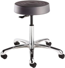 Bevco - 14 Inch Wide x 14-1/2 Inch Deep x 22-1/2 Inch High, Polished Aluminum Base, Adjustable Height Swivel Stool - Polyurethane Seat, Graphite - Industrial Tool & Supply