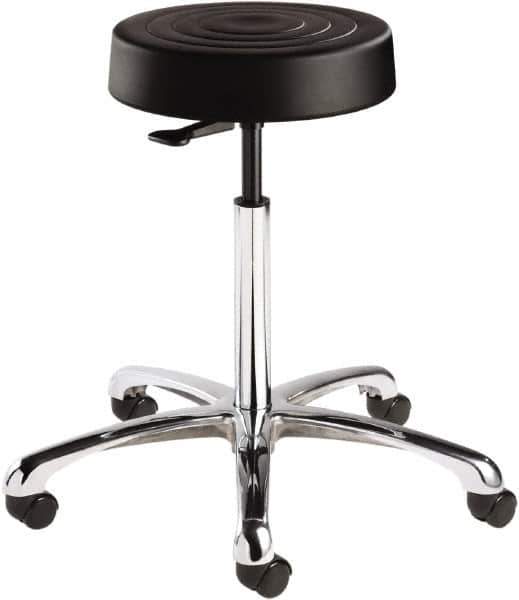 Bevco - 14 Inch Wide x 14-1/2 Inch Deep x 27-3/4 Inch High, Polished Aluminum Base, Adjustable Height Swivel Stool - Polyurethane Seat, Black - Industrial Tool & Supply