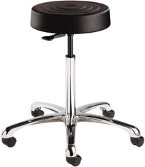 Bevco - 14 Inch Wide x 14-1/2 Inch Deep x 27-3/4 Inch High, Polished Aluminum Base, Adjustable Height Swivel Stool - Polyurethane Seat, Black - Industrial Tool & Supply