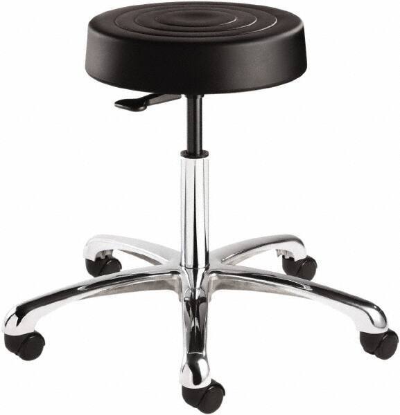 Bevco - 14 Inch Wide x 14-1/2 Inch Deep x 22-1/2 Inch High, Polished Aluminum Base, Adjustable Height Swivel Stool - Polyurethane Seat, Black - Industrial Tool & Supply